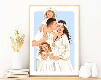 Custom Portrait Painting From Photo : Family Drawing Wall Decor