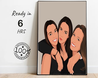 Best friend custom portrait, illustration gift for girl friend, Digital art prints, Custom couple portrait painting, gift for her, digital