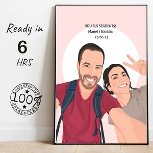 Fotokunst für Freund, gesichtslose Zeichnung auf Leinwand, Verlobungsfotomalerei, personalisiertes Geschenk für Freund, Geburtstagsgeschenk
