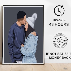 Portrait de dessin animé numérique personnalisé, Portrait de dessin animé personnalisé pour couple, Illustration de portrait vectoriel personnalisé pour couple, Portrait de bande dessinée