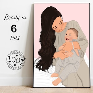 Regalo per la festa della mamma, disegno senza volto personalizzato, regalo per ritratto di famiglia, regali per la mamma, regalo per la famiglia personalizzato, regalo per il riscaldamento della casa, regalo disegnato a mano