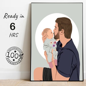 Unique gift for husband, gift for man from pic, family portrait, drawing Photo of father and daughter, Father&#39;s Day gift, gift for man