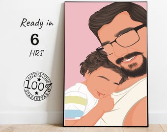 cadeau personnalisé pour père, portrait papa et fils, peinture sans visage, dessin minimal, cadeau pour homme, cadeau pour père, cadeau fête des pères