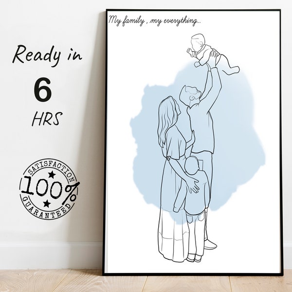 Couple line art portrait from photo, custom minimal line drawing, Personalized outline drawing from Memories, Line art portrait for family