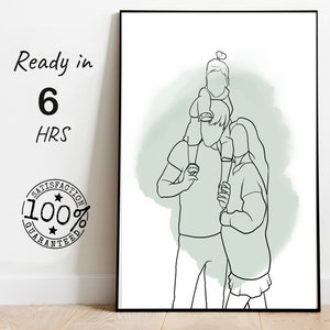 custom faceless portrait, one line drawing from photo, outline painting, gift for family, gift for him, minimal wall decor for home, digital