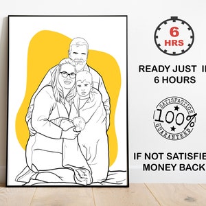 personalized artwork, outline portrait,Custom Artwork print, family drawing photo, Mother's Day gift, engagement gift, digital art print