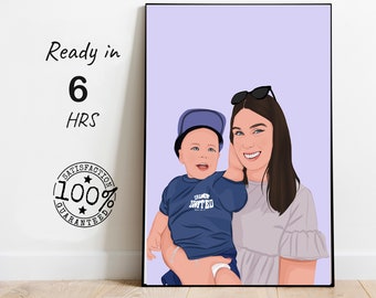 Muttertagsgeschenk, individuelle gesichtslose Zeichnung, Familienportrait-Geschenk, Mutter-Fotozeichnung, Babyparty-Geschenk, gesichtslose Illustration, Muttergeschenke