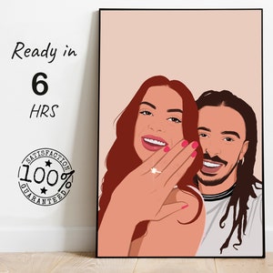 custom couple portrait, couple drawing, couple painting, faceless portrait print, Engagement portrait print , Engagement photo painting gift zdjęcie 1