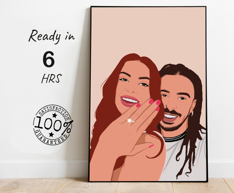 custom couple portrait, couple drawing, couple painting, faceless portrait print, Engagement portrait print , Engagement photo painting gift image 1