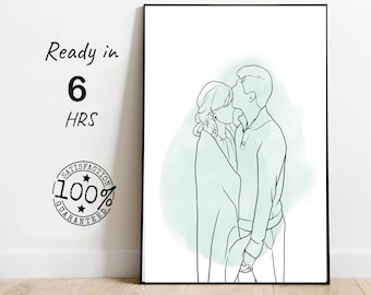 Emotional Couple Portrait, Hand-drawn Line Drawing , Sentimental Family Illustration, Romantic Couple Painting, Line Art, Dad's Special Gift