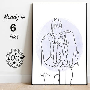 custom faceless portrait, one line drawing, outline drawing, gift for family, gift for him, engagement phto portrait painting, wall art deco