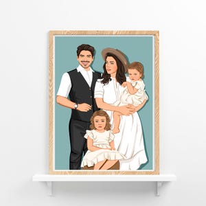 Custom Couple Portrait, Personalized Hand-Illustrated Family Art from Photo, Anniversary Gift for Mom and Dad, Custom Illustration of family