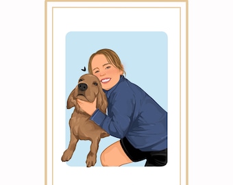 Personalized Family Portrait with Dog, Custom Pet Art, Digital Art, Housewarming Gift, Memorial Art for Dog Owners,  Instant Download