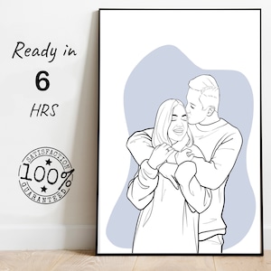 Conjunto de decoração para casa com desenho minimalista, retrato de casal com desenho de uma linha personalizado, arte de parede personalizada, impressão de desenho de linha de belas artes, digital