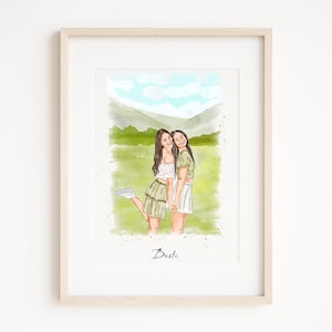 Best Friends Watercolor Drawing, Watercolor Painting From Bestie Portrait, Custom Friendship Gift, Gift for Bff Birthday, Gift for sister