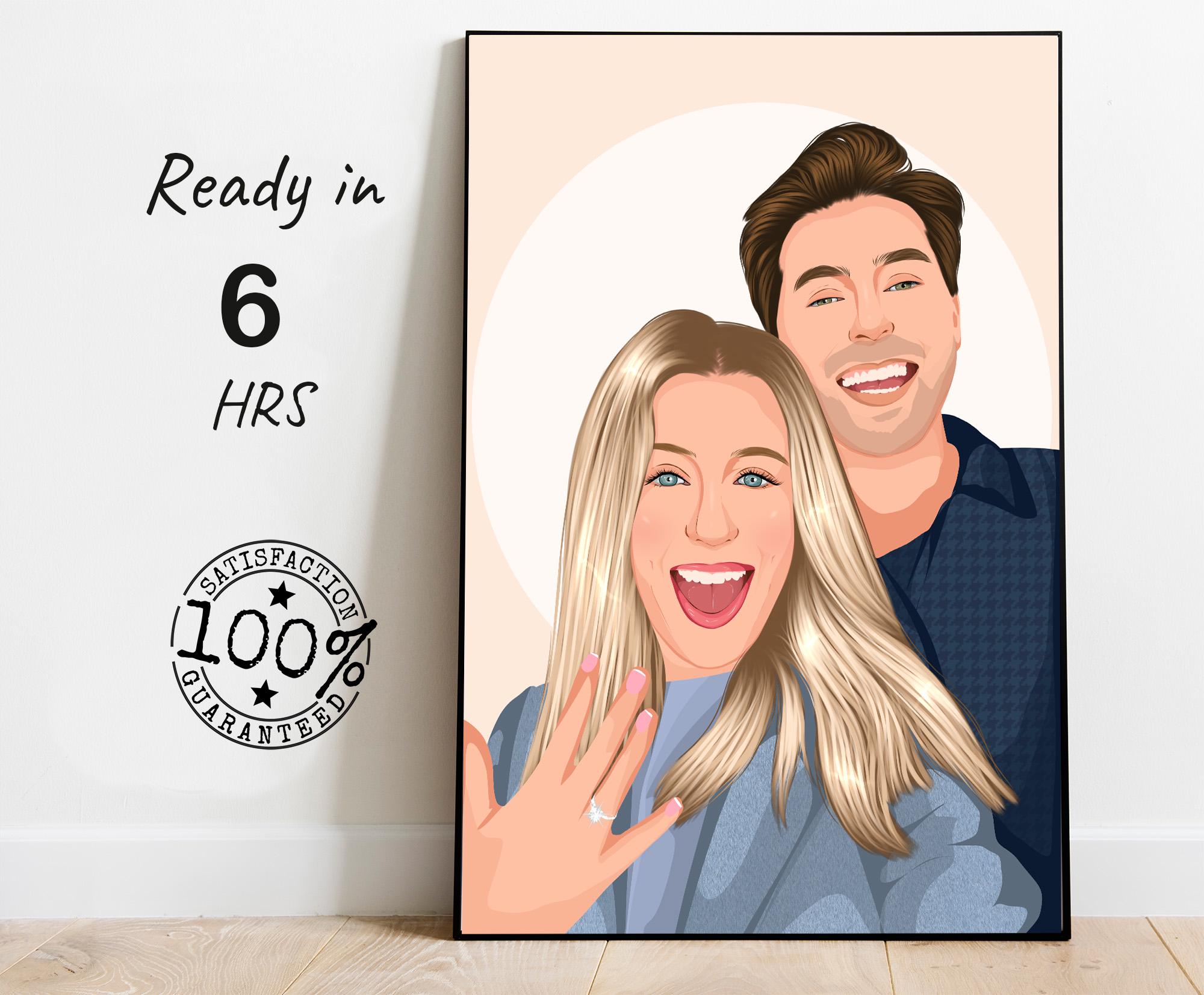 custom couple portrait, couple drawing, couple painting, faceless portrait print, Engagement portrait print , Engagement photo painting gift