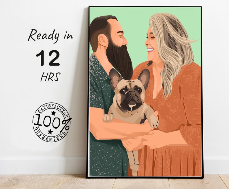 custom family cartoon painting from photo, personalized couple portrait drawing, faceless portrait illustration gift, faceless portrait image 1