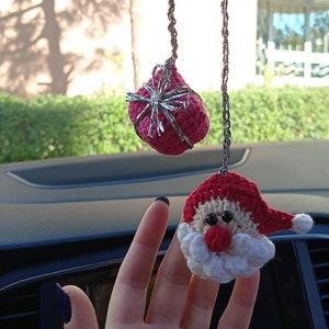 Christmas-Themed Car Hanging Accessories | Cute Crochet Santa Claus Charm | Christmas Tree Decor | Car Mirror Hanger | Gift for Christmas