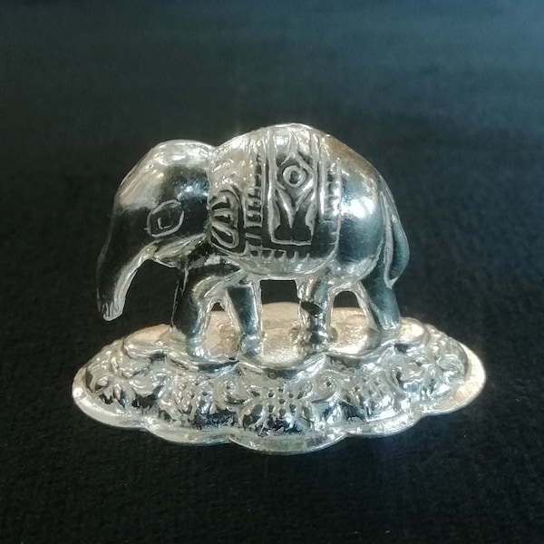 Pure Silver Elephant Idol for Puja (Trunk Downside), Vastu and Rahu (Chandi ka hathi, Single Small Elephant)