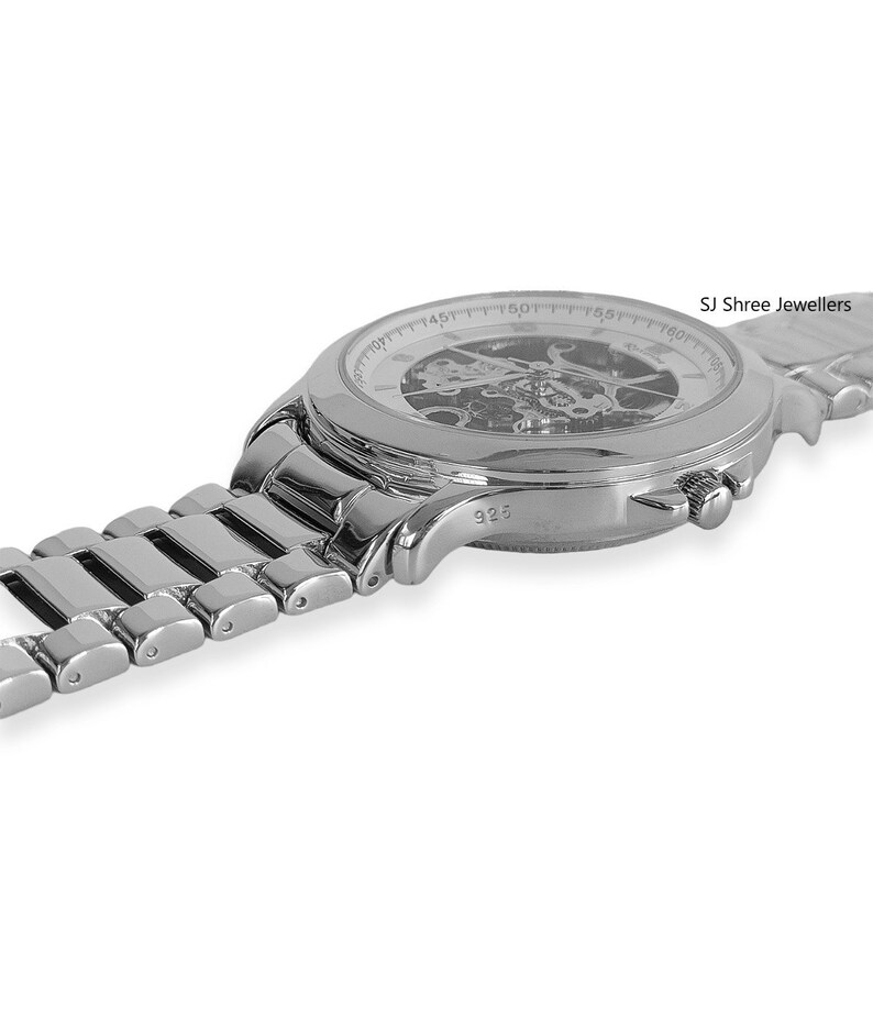 925 Sterling Silver Automatic Men's Round Watch Unique Link Bracelet