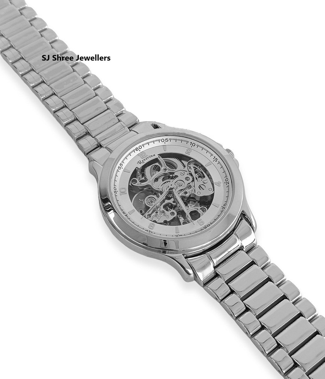 925 Sterling Silver Automatic Men's Round Watch Unique Link Bracelet