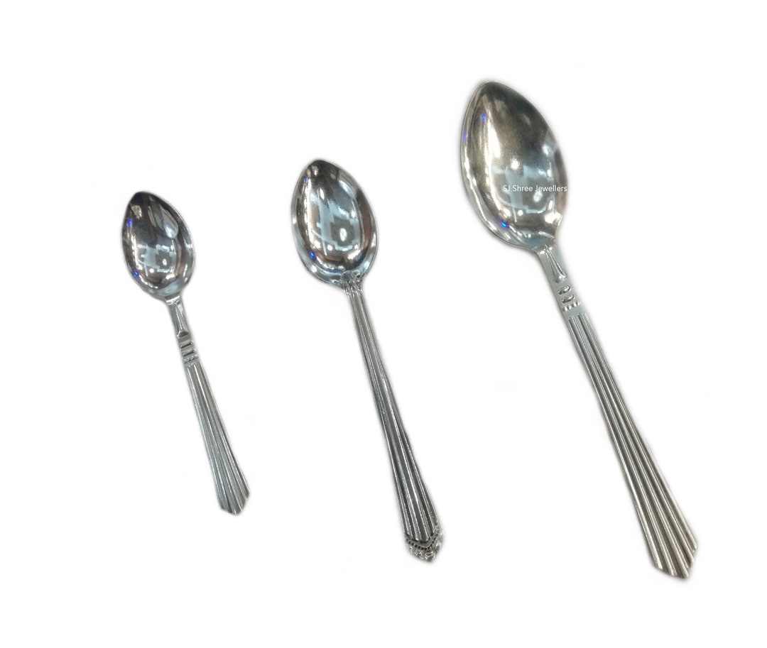 Pure Silver Spoon, Silverware Round Soup Spoons, Engraved Baby Spoon, Pure Silver Pooja Spoon