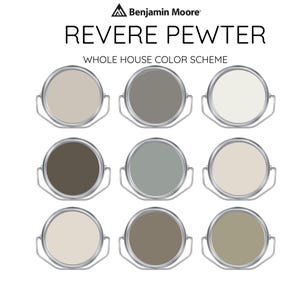 REVERE PEWTER Benjamin Moore Interior Paint Palette -Prepacked Paint palette, Modern Interior Paint - Whole House Paint Colors