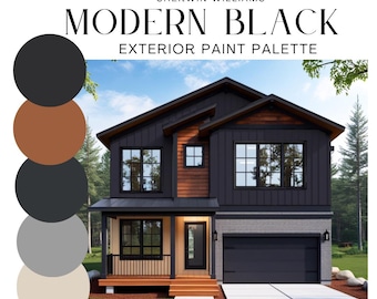 BLACK Modern EXTERIOR House paint color palette for Sidings, Doors, Trim, Shutter, Garage , Accents,  Satin, Semi gloss , Digital Download