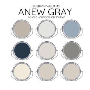 Couleurs coordonnées ANEW GREY Intérieur de maison moderne - Palette de peinture préemballée - Peinture Sherwin Williams - Couleurs de peinture pour toute la maison