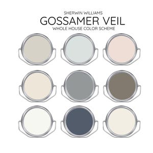 GOSSAMER coordinating Colors Modern interior home- Pre-packed paint palette - Sherwin Williams paint - Whole House Paint Colors