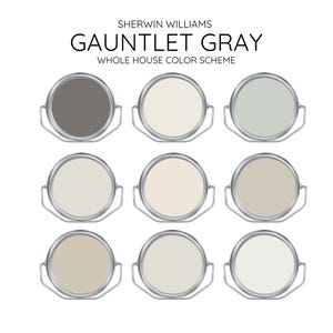 Couleurs coordonnées GAUNTLET GREY Intérieur de maison moderne - Palette de peinture préemballée - Peinture Sherwin Williams - Couleurs de peinture pour toute la maison