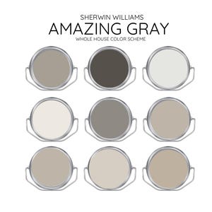 AMAZING GRAY coordinating Colors Modern interior home- Pre-packed paint palette - Sherwin Williams paint - Whole House Paint Colors.