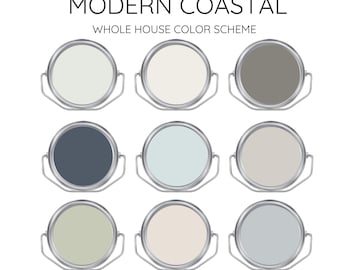 MODERN COASTAL Benjamin Moore Interior Paint Palette -Prepacked Paint palette, Modern Interior Paint - Whole House Paint Colors