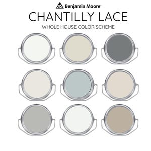 CHANTILLY LACE Benjamin Moore Interior Paint Palette -Prepacked Paint palette, Modern Interior Paint - Whole House Paint Colors