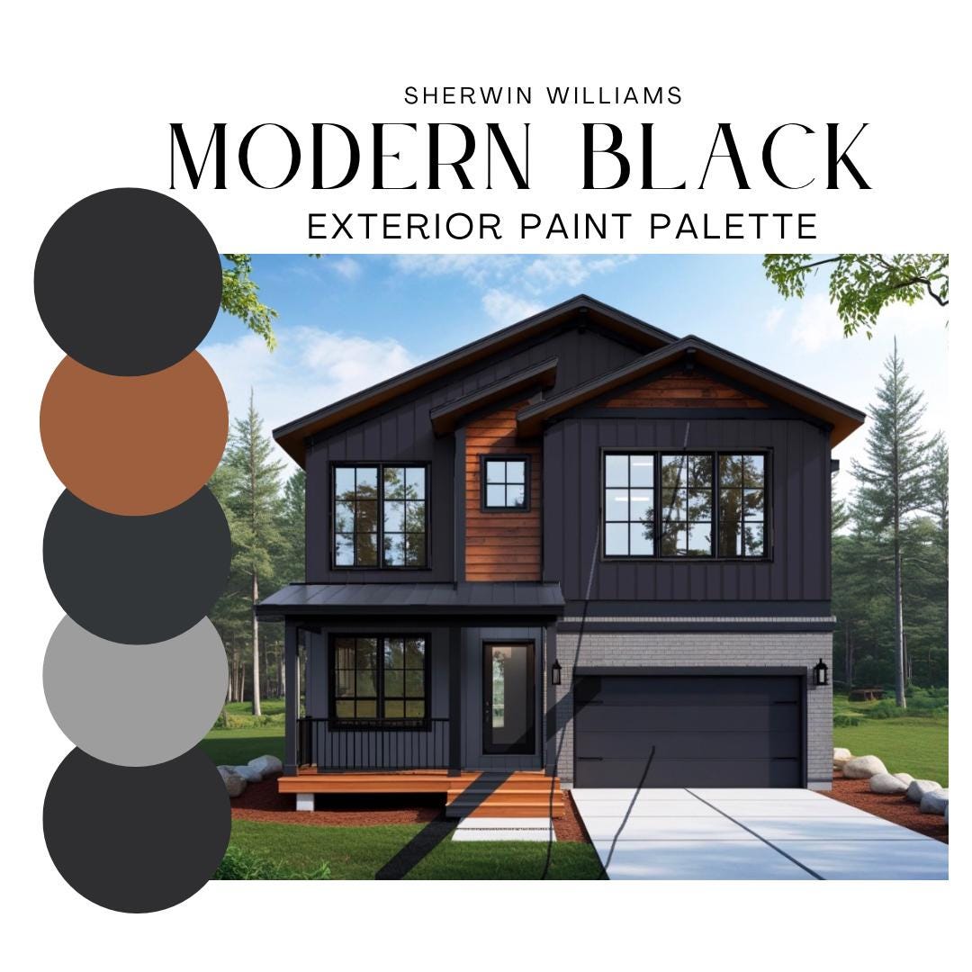 BLACK Modern EXTERIOR House Paint Color Palette for Sidings, Doors ...