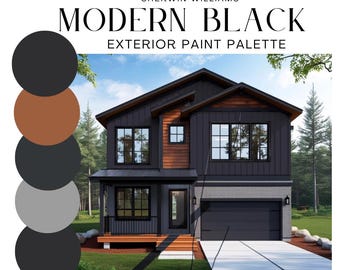 BLACK Modern EXTERIOR House paint color palette for Sidings, Doors, Trim, Shutter, Garage , Accents,  Satin, Semi gloss , Digital Download