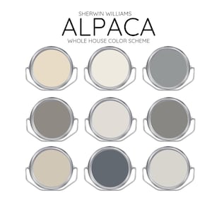 ALPACA coordinating Colors Modern interior home- Pre-packed paint palette - Sherwin Williams paint - Whole House Paint Colors