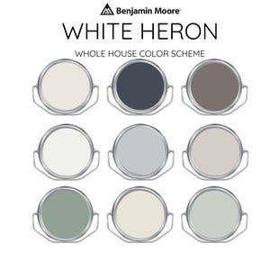 WHITE HERON Benjamin Moore Interior Paint Palette -Prepacked Paint palette, Modern Interior Paint - Whole House Paint Colors