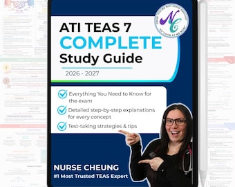 Complete ATI TEAS 7 Study Guide (2026-2027 Edition) With HESI A2 Add on - Digital Download | Nurse Cheun