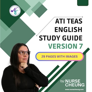 ATI TEAS V7 English & Language Usage Comprehensive Study Guide by NurseCheung - Detailed Review with 37 Practice Questions (DIGITAL