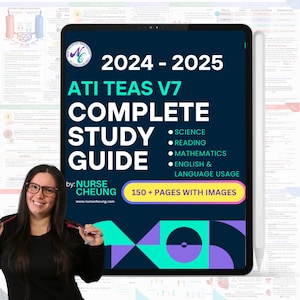 Complete ATI TEAS V7 Study Guide 2024 - 2025 by NurseCheung with 170 + Practice Test Questions and Answers | DIGITAL download