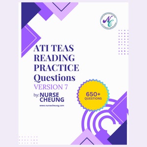 650 + ATI TEAS V7 NurseCheung Reading Practice Questions (DIGITAL download)