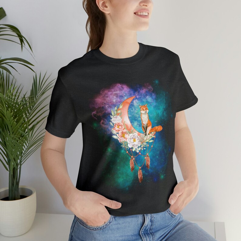 Floral Fox Moon Tee: Cottagecore Unisex Shirt image 2