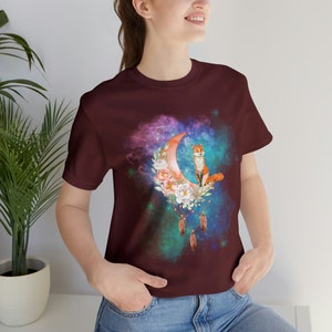 Floral Fox Moon Tee: Cottagecore Unisex Shirt image 4