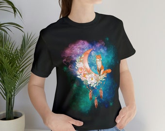 Floral Fox Moon Tee: Cottagecore Unisex Shirt