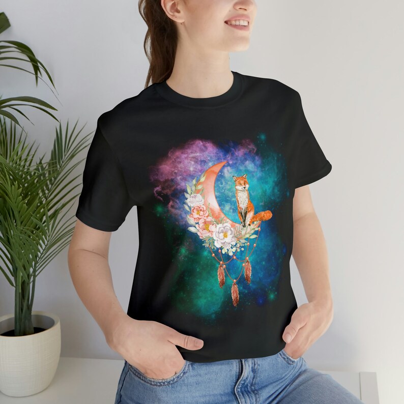 Floral Fox Moon Tee: Cottagecore Unisex Shirt image 1