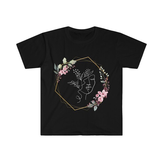 Boho Nymph Shirt, Floral Line Art Tee, Minimalist Woman Graphic