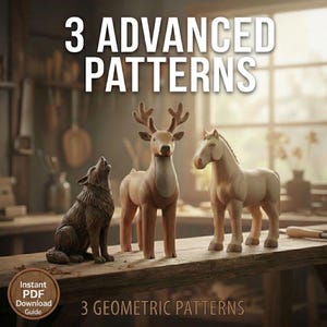 Whittling Patterns PDF Vol. 2 | Horse, Wolf, Deer | Geometric Wood Carving Stencils | Flat Plane Animal Templates | 12cm Block Ready