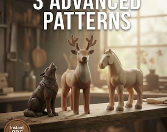 Whittling Patterns PDF Vol. 2 | Horse, Wolf, Deer | Geometric Wood Carving Stencils | Flat Plane Animal Templates | 12cm Block Ready
