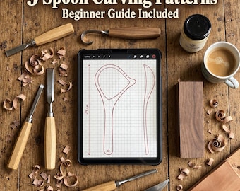 5 Spoon Carving Patterns + Beginner Guide PDF | Printable Wooden Spoon Templates | Whittling Project for Beginners